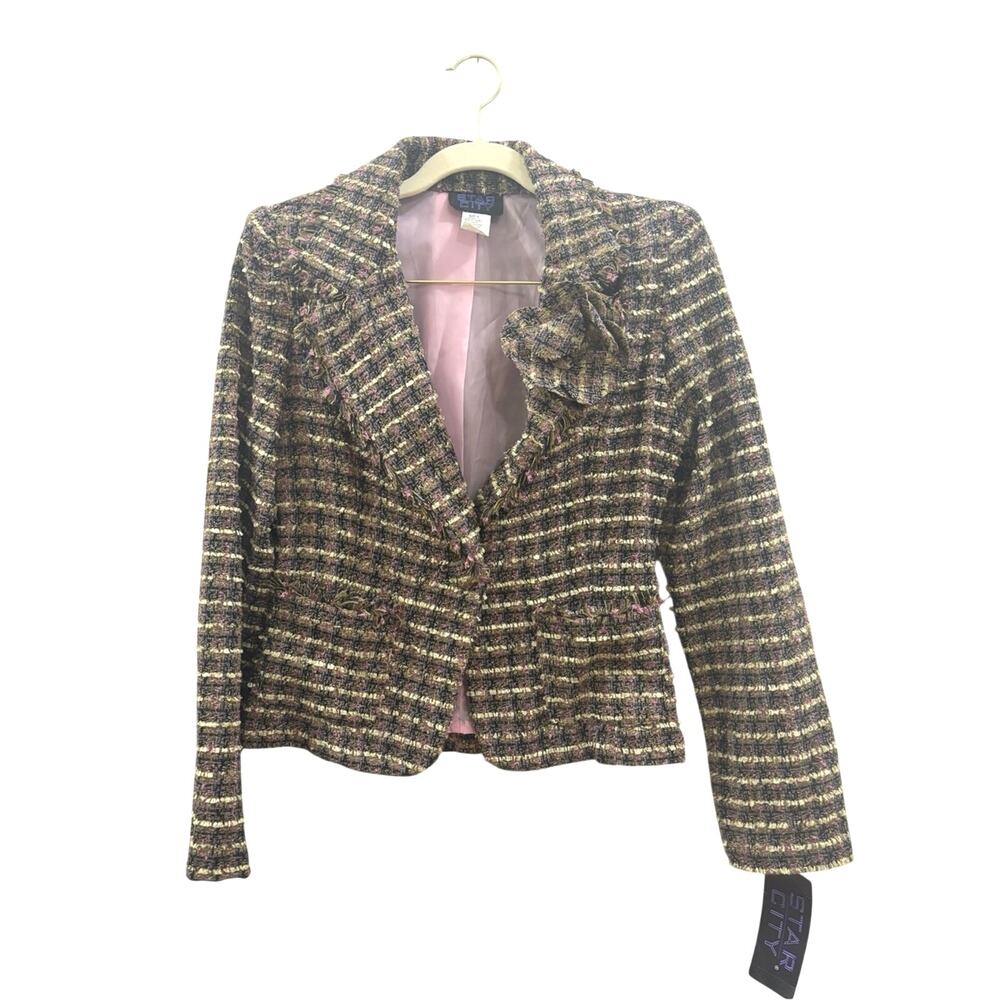 Star City Purple Tweed Ruffle Lapel Blazer
